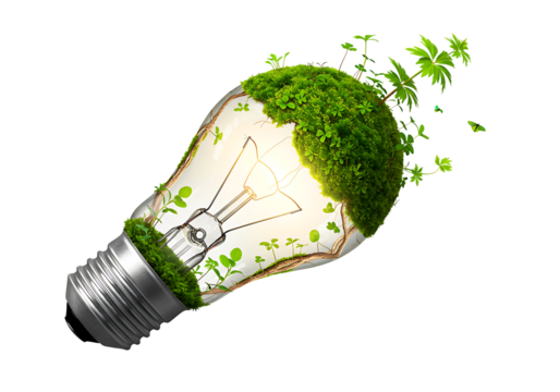 Light Bulb with Greenery Isolated on Transparent Background



