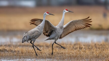 Sandhill Crane Pair: Elegant Dance in Wetland Habitat