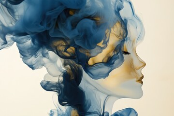 Abstract female portrait with flowing ink patterns.