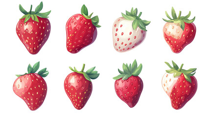 Fresh Strawberries Set Isolated on White Background for Food Photography