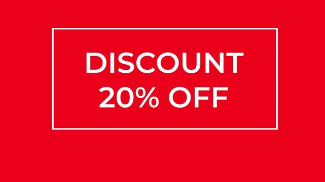 White discount offer 20 with various frame and line animations appears on a bright red background, ideal for promotional videos and marketing campaigns, minimalist design
