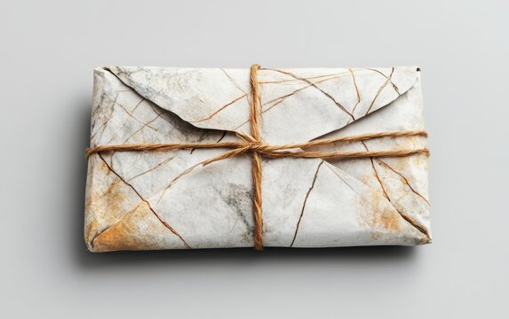 Vintage Style Wrapped Gift with Twine and Textured Paper Surface