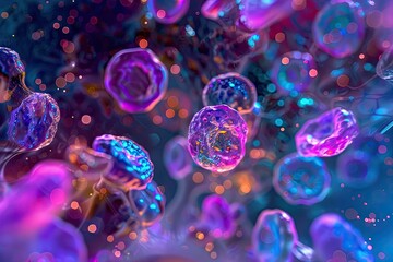 vibrant, colorful lymphocytes in blood plasma, detailed and glowing 