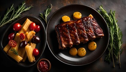 Delicious BBQ Ribs with Pasta and Tomatoes