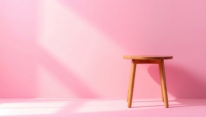 Minimalist wooden stool in soft pink room light furniture photography modern interior design aesthetic viewpoint