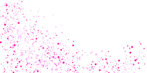 Pink glitter particles texture and glowing lights effect with confetti. Vector star sparks isolated on pink sparkles white background.