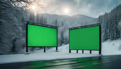 Blank Billboard in a Winter Landscape