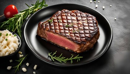 Grilled Steak on Black Plate