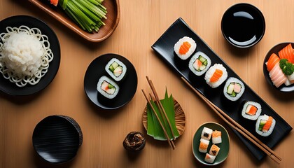 Sushi and Japanese Cuisine: A Flat Lay of Delicious Delights