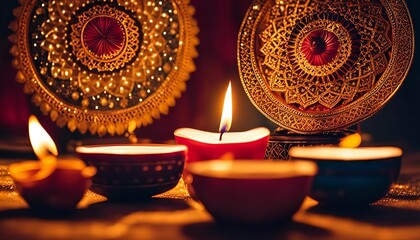 Diwali Celebration with Candles and Traditional Decor