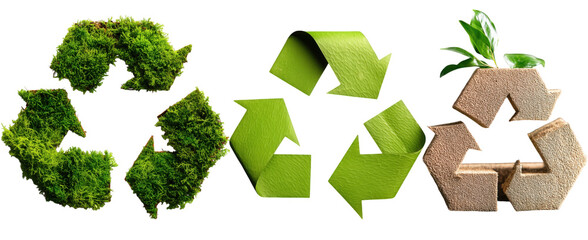 Obraz premium Green Recycle Symbols Composed Of Lush Leaves isolated on a transparent background