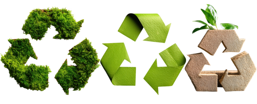 Green Recycle Symbols Composed Of Lush Leaves isolated on a transparent background