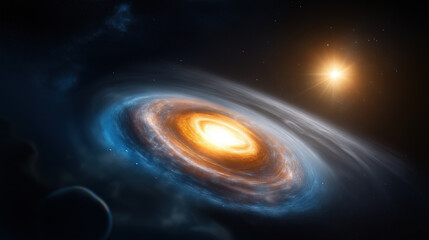 Obraz premium Majestic galaxy with swirling stars and bright celestial bodies