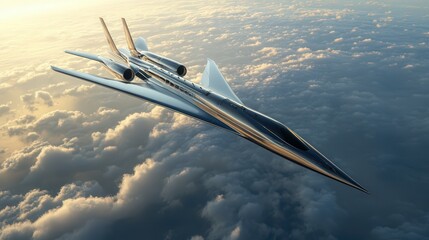 A wide-angle view of a luxury business jet soaring effortlessly through a cloudless sky, its polished body reflecting the sunlight