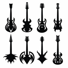 Naklejka premium Collection of Eight Black Electric Guitar Silhouettes