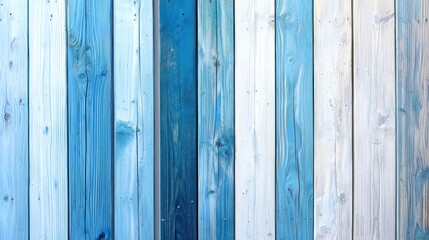 Wooden fences in gradient shades from light blue to dark blue on white surface.