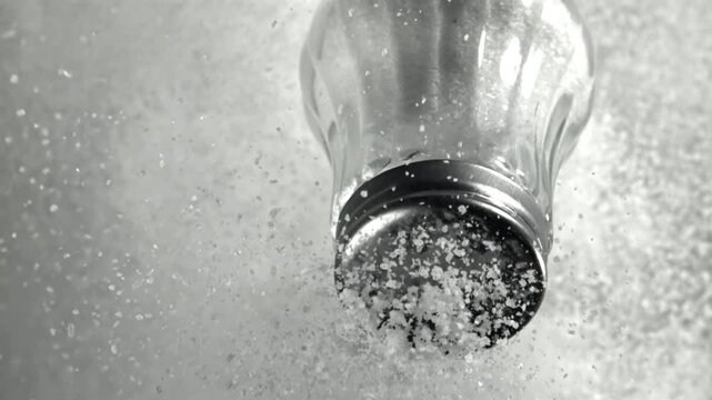 The salt shaker flies up and falls down. Filmed on a high-speed camera at 1000 fps. High quality FullHD footage