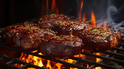 Grilled Steak Over Fire With Herbs
