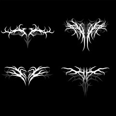 set of neo tribal vector with cyber gothic Y2K vibes. Sharp, abstract forms perfect for streetwear prints, tattoos, or digital occult designs