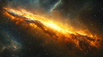 Fototapeta premium Vivid cosmic nebula with vibrant orange gas and dust clouds in deep space among distant stars creates a celestial glow