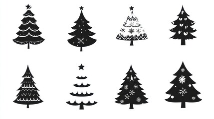 Obraz premium Christmas Tree Icons Set White Background