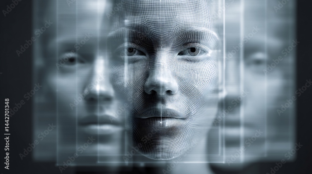 Poster digital persona representation of virtual identity with neural network overlay