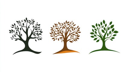 Obraz premium Tree Icons Variations on White Background