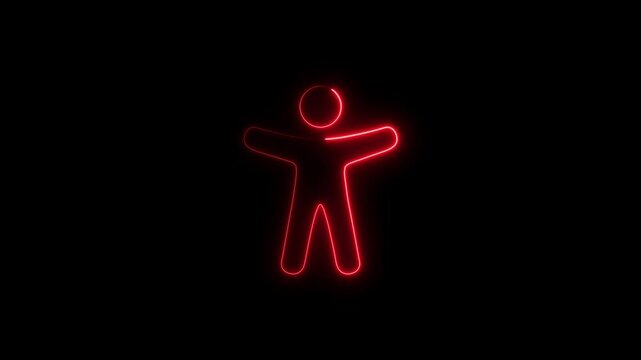 Glowing red neon stick figure on black background animation template