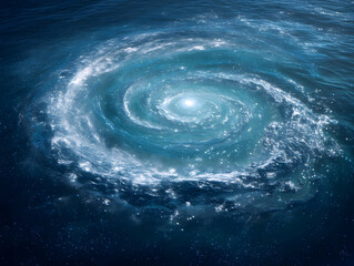Ocean's swirling currents form a galaxy in motion, capturing the cosmic connection to water