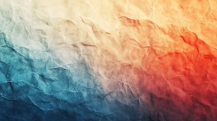 Abstract crumpled gradient paper surface with blue, orange and yellow hues
