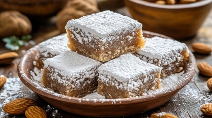Sweet squares stacked on a plate