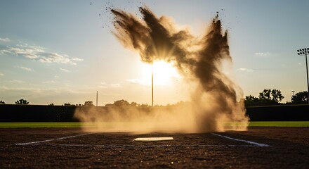 Dust Exploding on Field During Sunset Action Shot