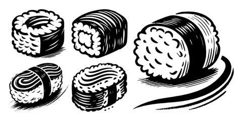 sushi silhouette set black japanese food brush style vector illustration © Mago