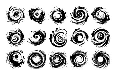 swirl brush stroke silhouette set black grunge vector abstract elements