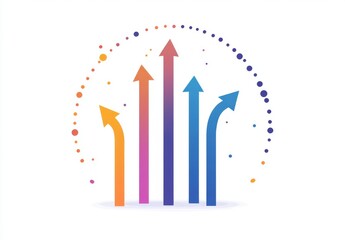 Growth and progress. Multiple arrows in vibrant colors,  pointing upward and outward, in a circular design