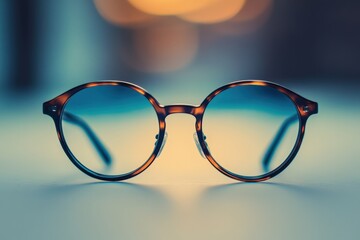 Round framed glasses close up