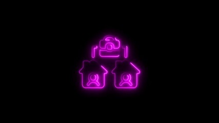 Neon home business solution and remote working concept with pink glowing line
