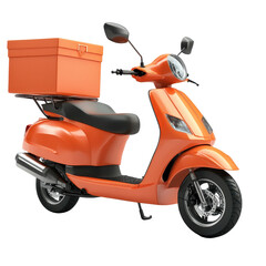 A vibrant orange scooter equipped with a cargo box, ideal for rapid delivery services in urban areas.