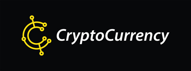 Minimalist initial C or CC cryptocurrency logo with yellow C tech symbol and white text on black background