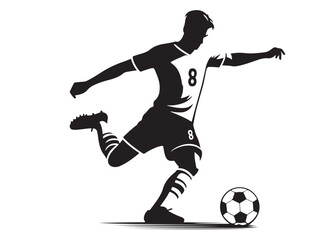 footballer player logo silhouette vector, footballer player logo icon silhouette, black vector of soccer player silhouette, football player shoot silhouette logo on isolated white background. © Adobe design