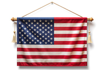patriotic banner hanging themed american flag isolated on white background