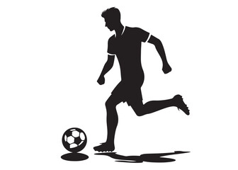 footballer player logo silhouette vector, footballer player logo icon silhouette, black vector of soccer player silhouette, football player shoot silhouette logo on isolated white background.