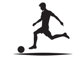 footballer player logo silhouette vector, footballer player logo icon silhouette, black vector of soccer player silhouette, football player shoot silhouette logo on isolated white background.