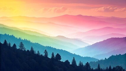 Obraz premium A breathtaking mountain landscape witnesses the beauty of both a misty sunrise and a vibrant sunset painting the sky with hues of dawn and dusk