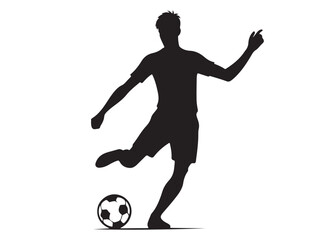 footballer player logo silhouette vector, footballer player logo icon silhouette, black vector of soccer player silhouette, football player shoot silhouette logo on isolated white background.