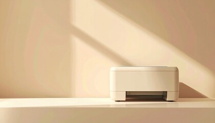 Printer setup in modern office minimalist workspace product photography soft lighting contemporary design