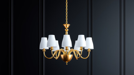 Elegant golden chandelier hanging in a modern interior space