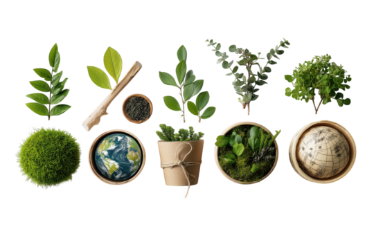 Plants And Earth Globe isolated on transparent background