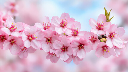 Obraz premium Cherry blossoms bloom under clear sky in spring season