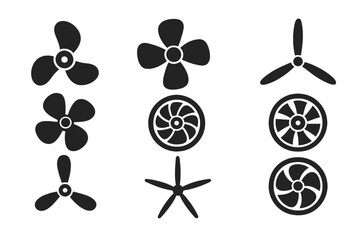 Vector flat illustration of various propeller and turbine designs for technical and educational purposes © icon_art